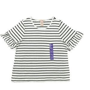 NEW Philosophy 2XL Plus White Rayon Blouse NWT Flared Sleeves Striped